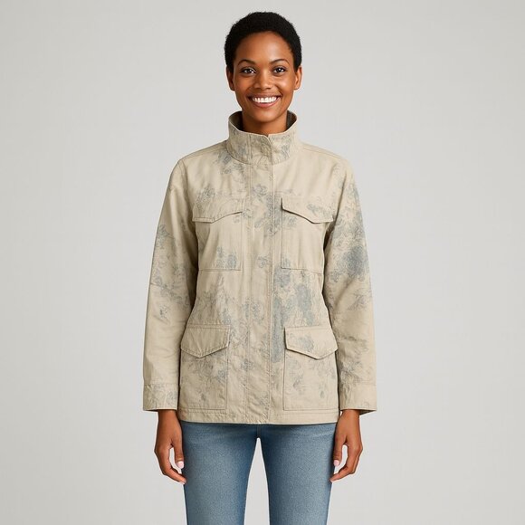 Chaps Beige Floral Utility Jacket Womens Small Military Style Cotton Spring Casu - Picture 5 of 10